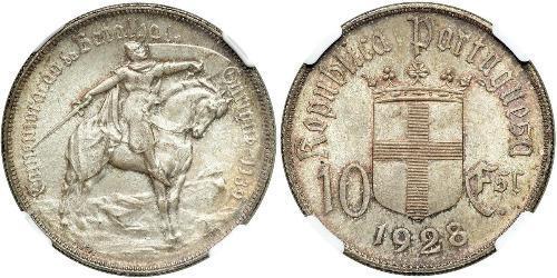 10 Escudo Portuguese Republic - Ditadura Nacional (1926 - 1933) Silber 