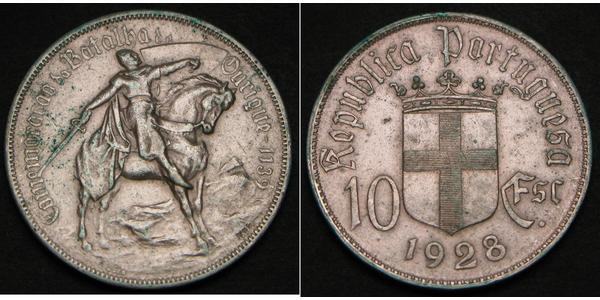 10 Escudo Portuguese Republic - Ditadura Nacional (1926 - 1933) Silver 