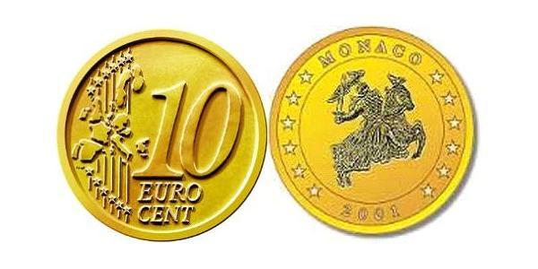 10 Eurocent Monaco Tin/Aluminium/Copper/Zinc 