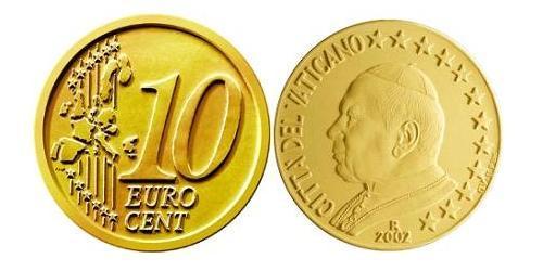 10 Eurocent 梵蒂冈 Tin/铝/銅/Zinc 若望·保祿二世 (1920 - 2005)
