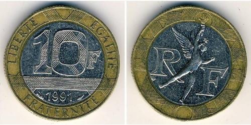 10 Franc French Fifth Republic (1958 - ) Bimetal 