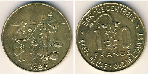 10 Franc African Union Brass 