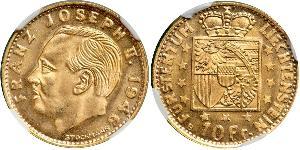 10 Franc Liechtenstein Gold Franz Joseph II, Prince of Liechtenstein (1938 - 1989) 