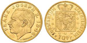 10 Franc Liechtenstein Gold Franz Joseph II, Prince of Liechtenstein (1938 - 1989) 