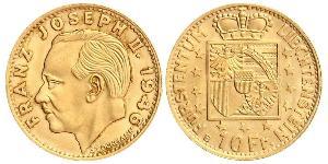 10 Franc Liechtenstein Gold Franz Joseph II, Prince of Liechtenstein (1938 - 1989) 