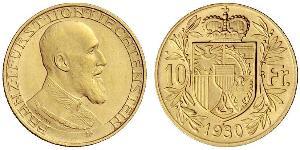 10 Franc Liechtenstein Gold Franz Joseph II, Prince of Liechtenstein (1938 - 1989) 