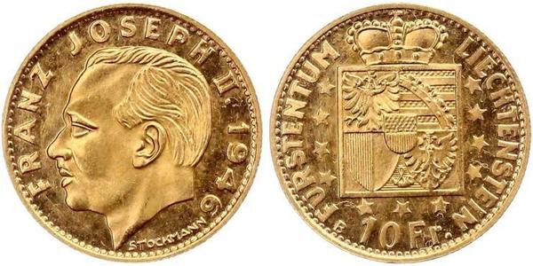 10 Franc Liechtenstein Gold Franz Joseph II, Prince of Liechtenstein (1938 - 1989) 