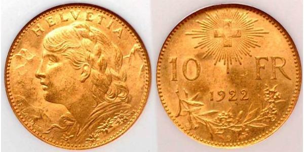 10 Franc Schweiz Gold 