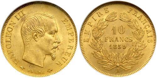 10 Franc Second French Empire (1852-1870) Gold Napoleon III (1808-1873)