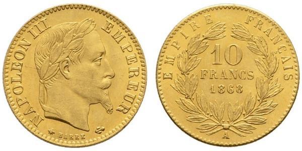 10 Franc Second French Empire (1852-1870) Gold Napoleon III (1808-1873)