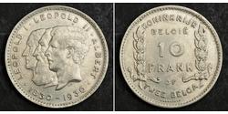 10 Franc Belgio Nichel Leopoldo I del Belgio (1790-1865) / Alberto I del Belgio / Leopold II (1835 - 1909)