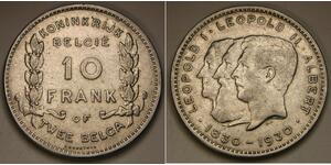 10 Franc Belgio Nichel Alberto I del Belgio / Leopoldo I del Belgio (1790-1865) / Leopold II (1835 - 1909)