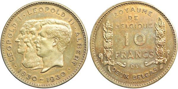 10 Franc Belgio Nichel Alberto I del Belgio / Leopoldo I del Belgio (1790-1865) / Leopold II (1835 - 1909)
