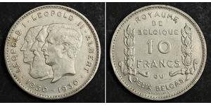 10 Franc Belgien Nickel Albert I. (Belgien) (1875 - 1934) / Leopold II (1835 - 1909) / Leopold I. (Belgien) (1790-1865)