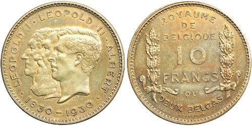 10 Franc Belgien Nickel Albert I. (Belgien) (1875 - 1934) / Leopold II (1835 - 1909) / Leopold I. (Belgien) (1790-1865)