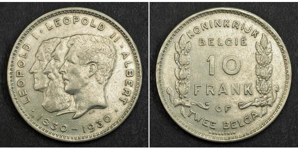 10 Franc Belgien Nickel Albert I. (Belgien) (1875 - 1934) / Leopold II (1835 - 1909) / Leopold I. (Belgien) (1790-1865)