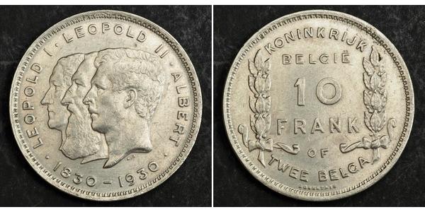 10 Franc Belgien Nickel Albert I. (Belgien) (1875 - 1934) / Leopold II (1835 - 1909) / Leopold I. (Belgien) (1790-1865)