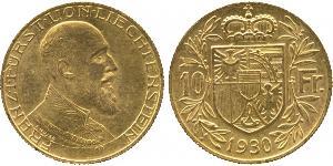 10 Franc Liechtenstein Or Franz Joseph II, Prince of Liechtenstein (1938 - 1989) 