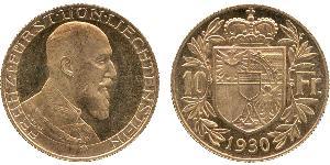 10 Franc Liechtenstein Oro Franz Joseph II, Prince of Liechtenstein (1938 - 1989) 