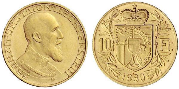 10 Franc Liechtenstein Oro Franz Joseph II, Prince of Liechtenstein (1938 - 1989) 