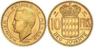 10 Franc Mónaco Oro Raniero III de Mónaco