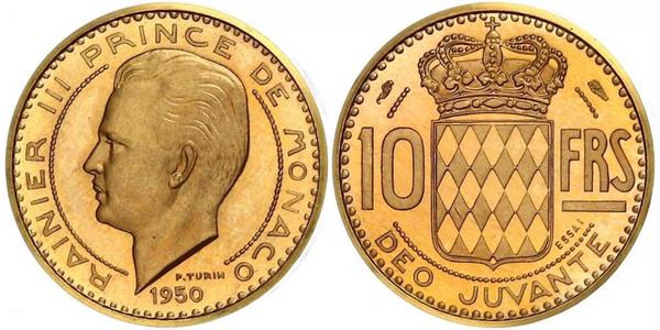 10 Franc Mónaco Oro Raniero III de Mónaco