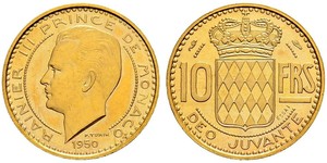 10 Franc Principato di Monaco Oro Ranieri III di Monaco