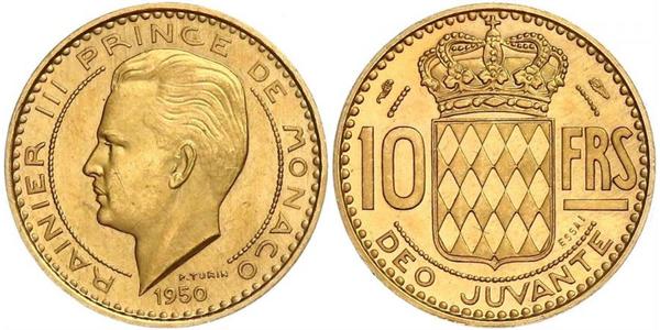 10 Franc Principato di Monaco Oro Ranieri III di Monaco