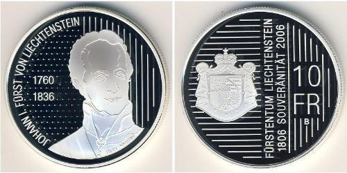 10 Franc Liechtenstein Plata 