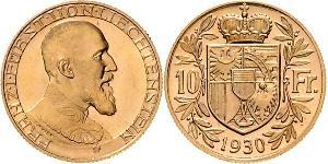 10 Franc Liechtenstein 金 Franz Joseph II, Prince of Liechtenstein (1938 - 1989) 