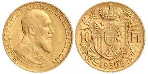 10 Franc Liechtenstein 金 Franz Joseph II, Prince of Liechtenstein (1938 - 1989) 