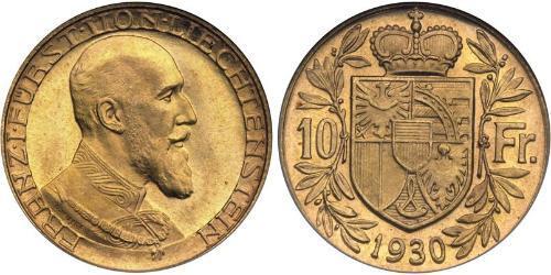 10 Franc Liechtenstein 金 Franz Joseph II, Prince of Liechtenstein (1938 - 1989) 