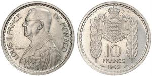 10 Franc Monaco 銅/镍 路易二世 (摩纳哥) (1870 - 1949)