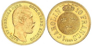 10 Franc / 1 Carolin Schweden Gold Oskar II. (Schweden) (1829-1907)