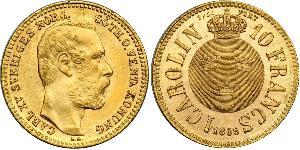 10 Franc / 1 Carolin Schweden Gold Oskar II. (Schweden) (1829-1907)