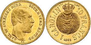 10 Franc / 1 Carolin Schweden Gold Oskar II. (Schweden) (1829-1907)