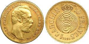 10 Franc / 1 Carolin Schweden Gold Oskar II. (Schweden) (1829-1907)