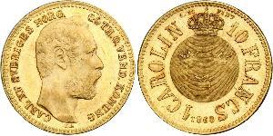 10 Franc / 1 Carolin Sweden Gold Oscar II of Sweden (1829-1907)