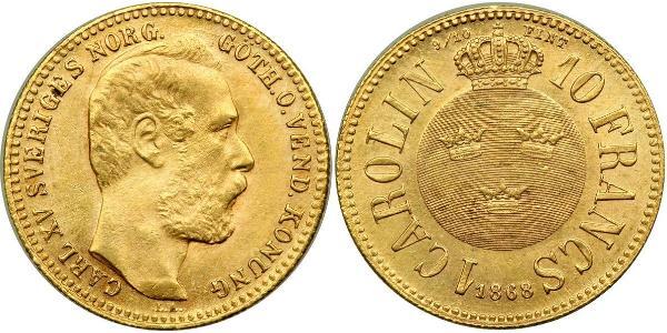 10 Franc / 1 Carolin Sweden Gold Oscar II of Sweden (1829-1907)