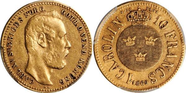 10 Franc / 1 Carolin Sweden Gold Oscar II of Sweden (1829-1907)