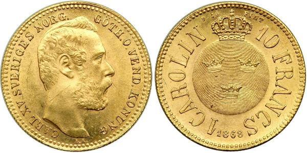 10 Franc / 1 Carolin Sweden Gold Oscar II of Sweden (1829-1907)