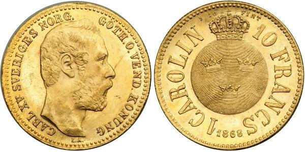 10 Franc / 1 Carolin Sweden Gold Oscar II of Sweden (1829-1907)