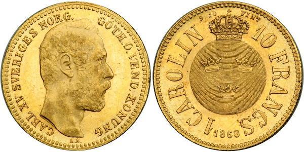 10 Franc / 1 Carolin Sweden Gold Oscar II of Sweden (1829-1907)