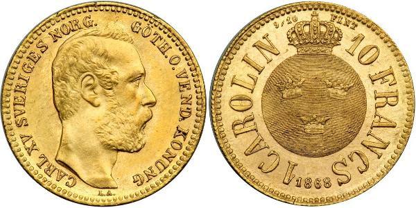 10 Franc / 1 Carolin Suède Or Oscar II de Suède (1829-1907)
