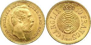 10 Franc / 1 Carolin Svezia Oro Oscar II di Svezia (1829-1907)