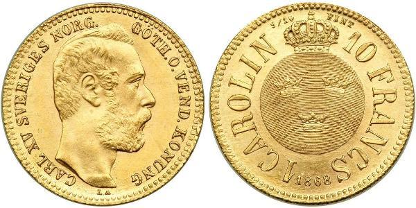 10 Franc / 1 Carolin Svezia Oro Oscar II di Svezia (1829-1907)