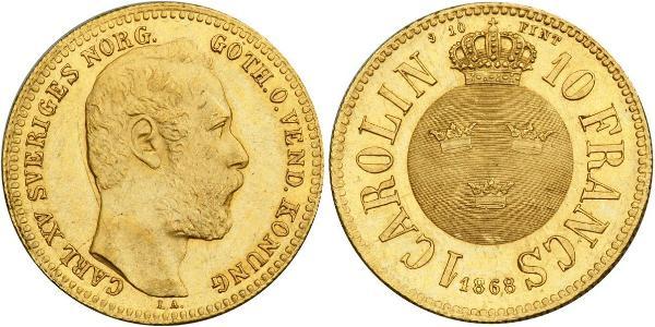 10 Franc / 1 Carolin Svezia Oro Oscar II di Svezia (1829-1907)