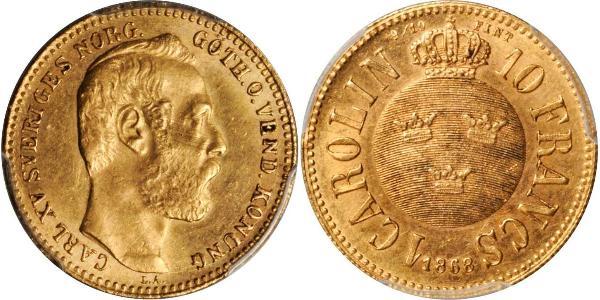 10 Franc / 1 Carolin 瑞典 金 奧斯卡二世 (1829-1907)