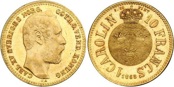 10 Franc / 1 Carolin 瑞典 金 奧斯卡二世 (1829-1907)
