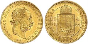 10 Franc / 4 Forint Autriche-Hongrie (1867-1918) Or Franz Joseph I (1830 - 1916)